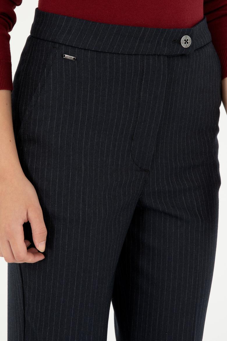 Kadın Lacivert Çizgili Slim Flare Fit Kanvas Pantolon - 50298552020