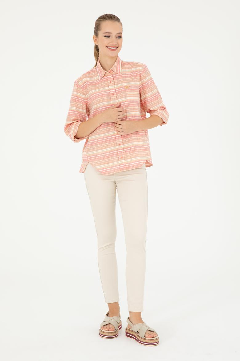 Kadın Somon Uzun Kollu Gömlek - 50283556004