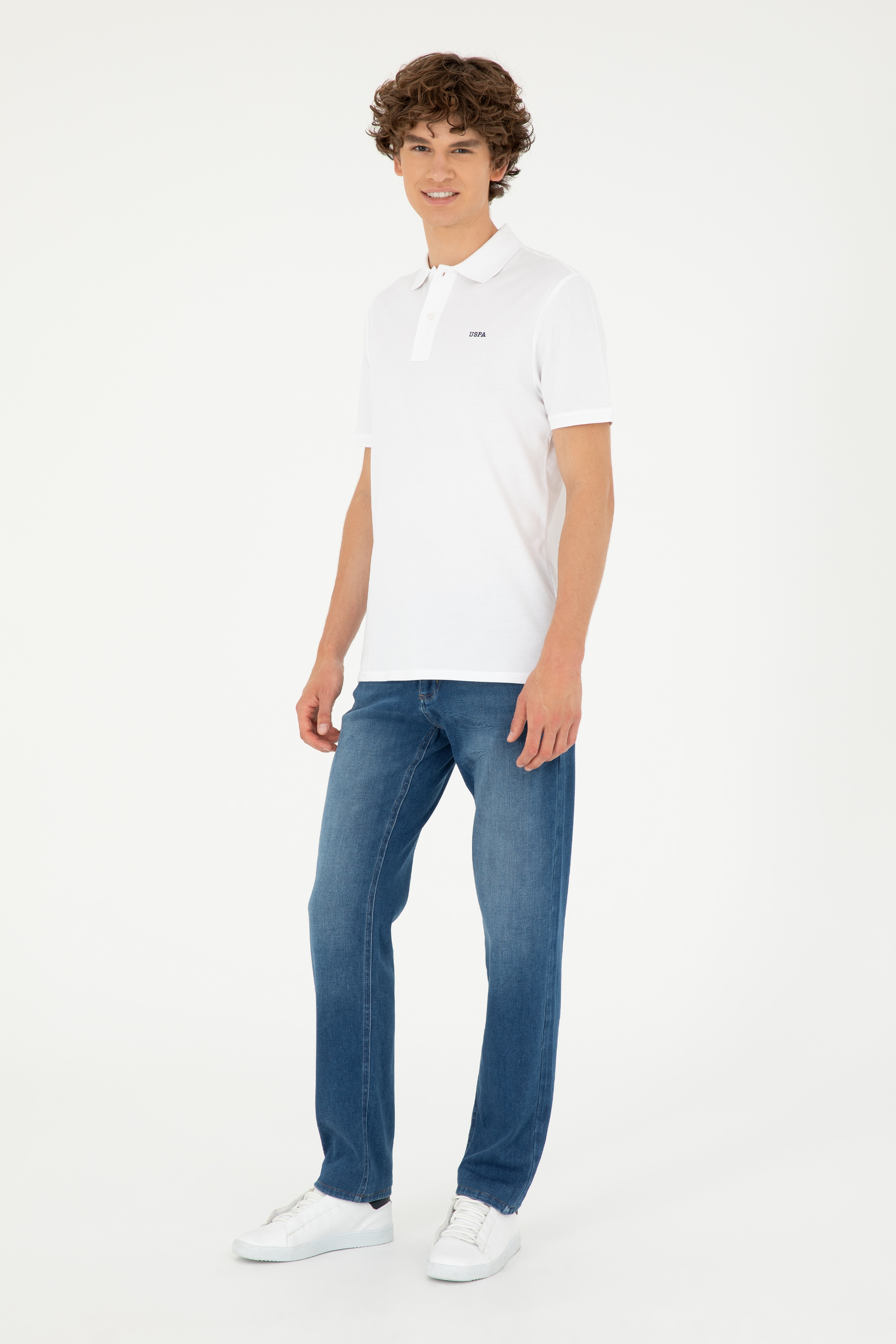 Erkek Regular Fit Polo Yaka Beyaz Basic Tişört - Image 4