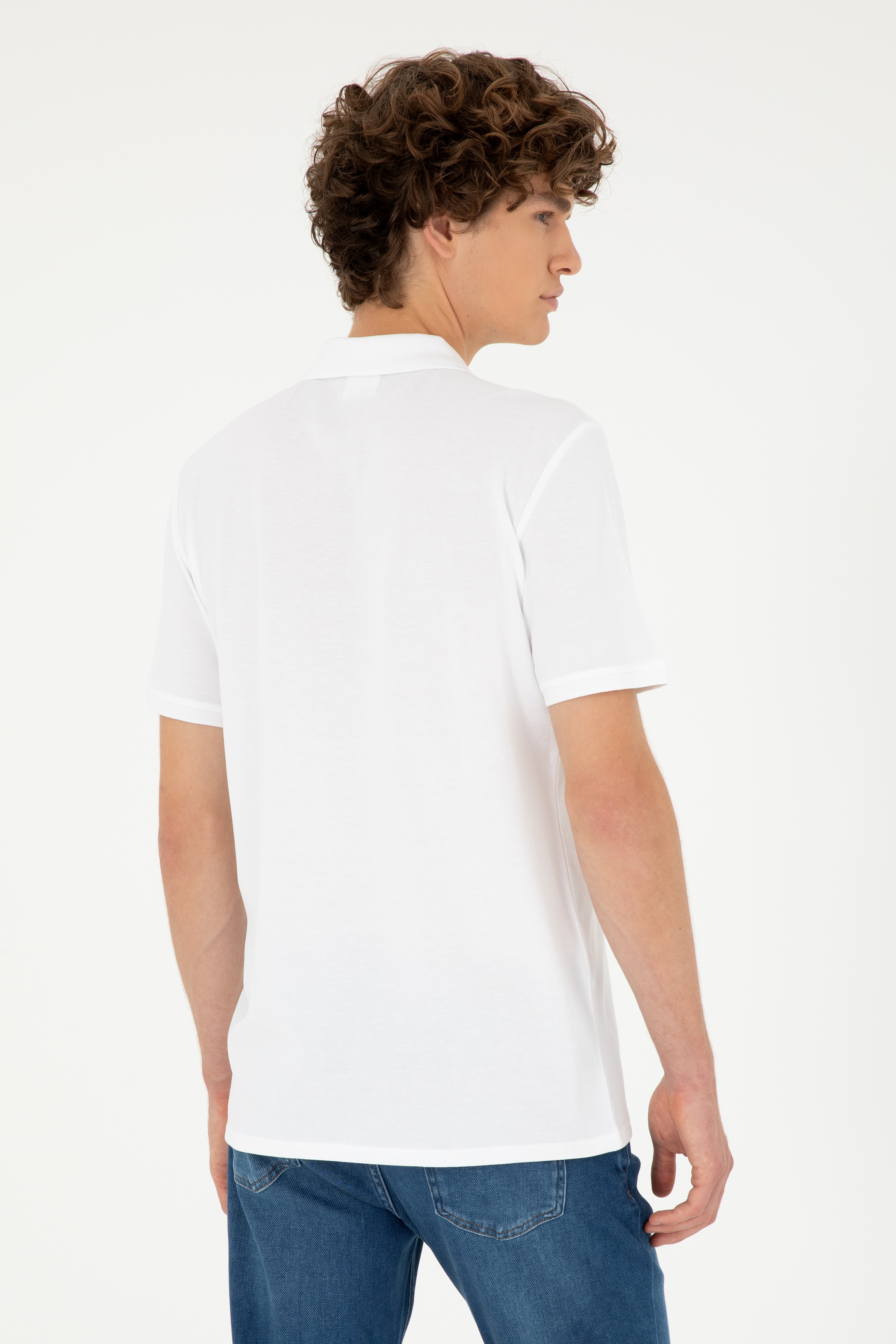 Erkek Regular Fit Polo Yaka Beyaz Basic Tişört - Image 5