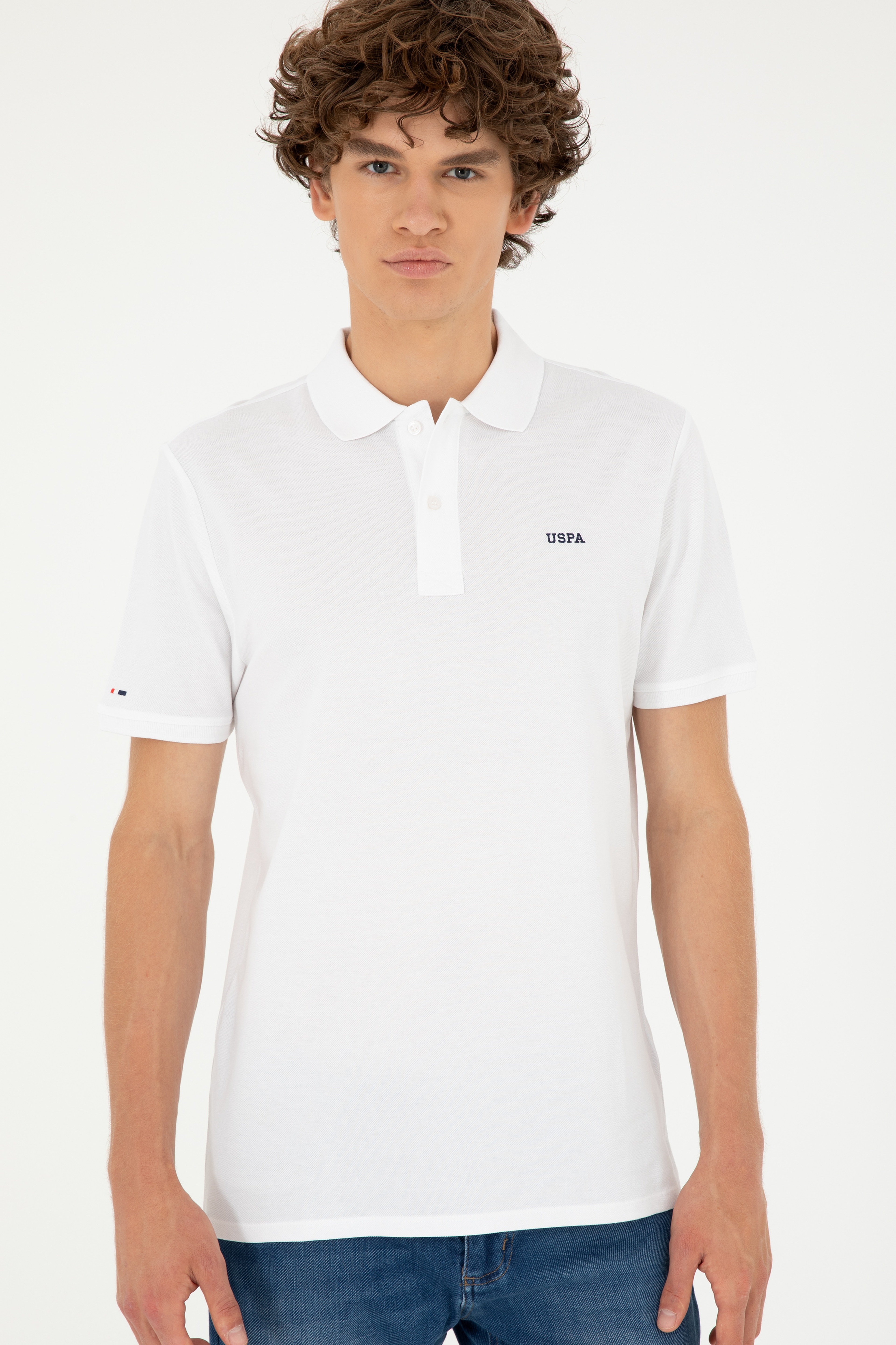 Erkek Regular Fit Polo Yaka Beyaz Basic Tişört - Image 3