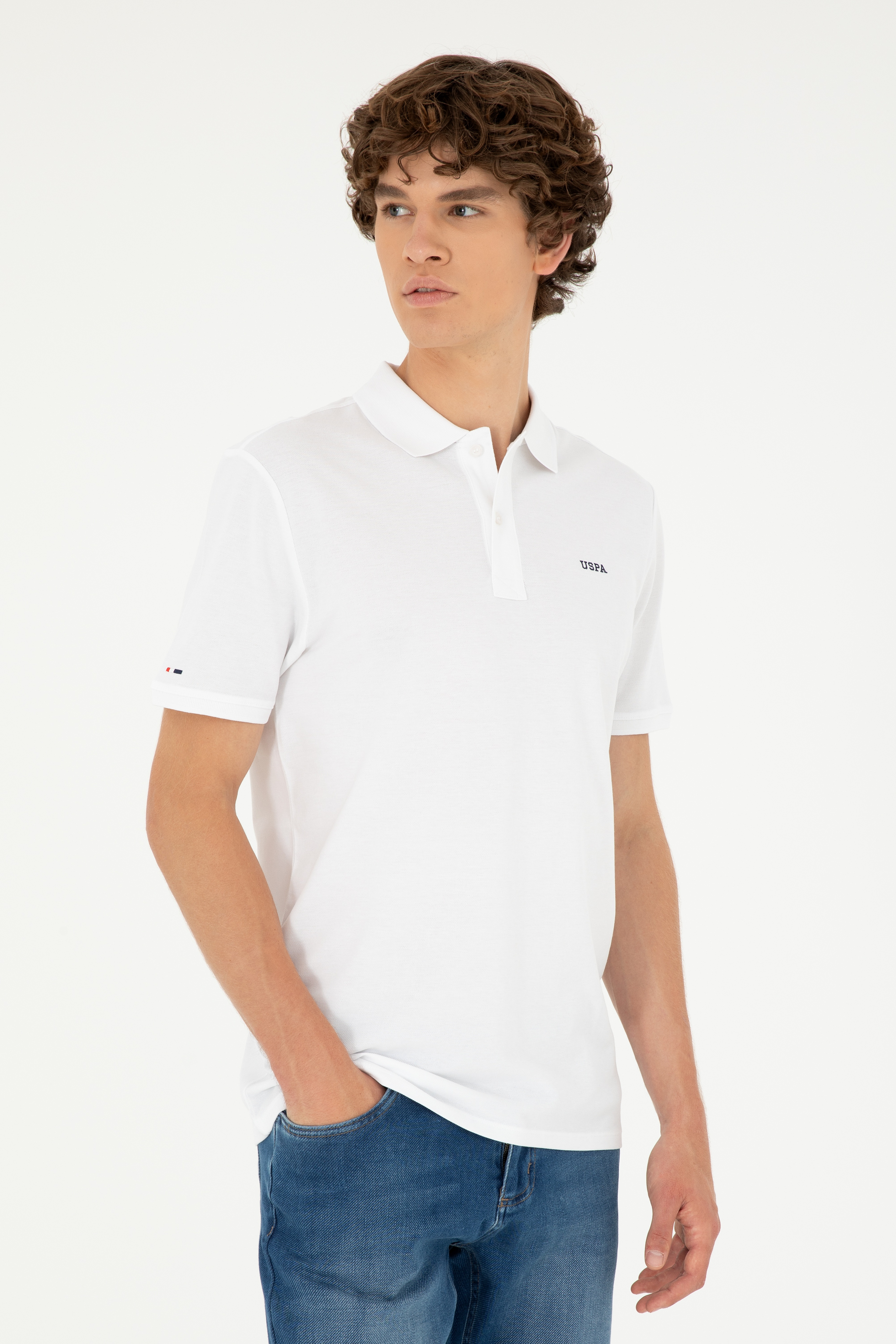 Erkek Regular Fit Polo Yaka Beyaz Basic Tişört - Image 1