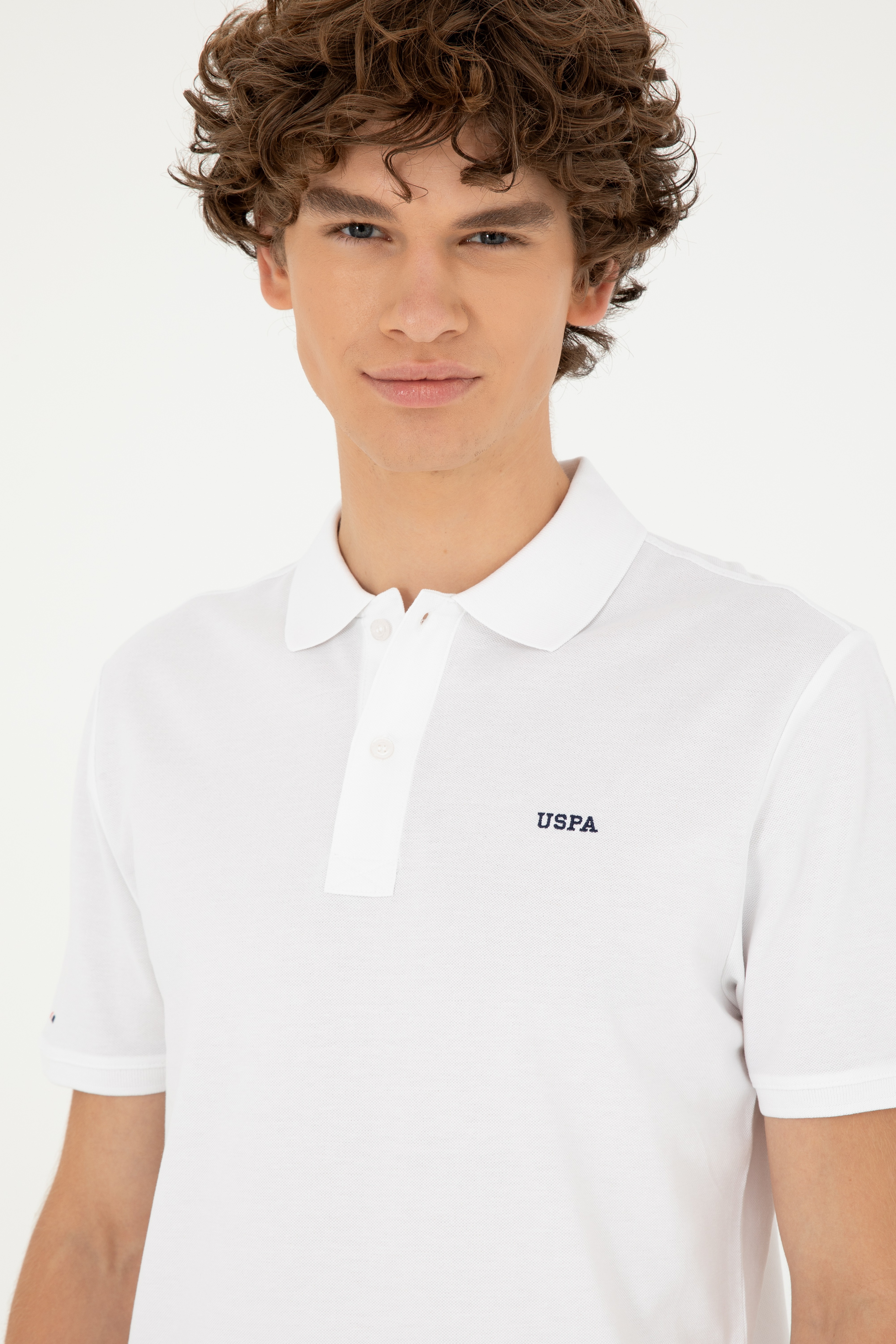 Erkek Regular Fit Polo Yaka Beyaz Basic Tişört - Image 2