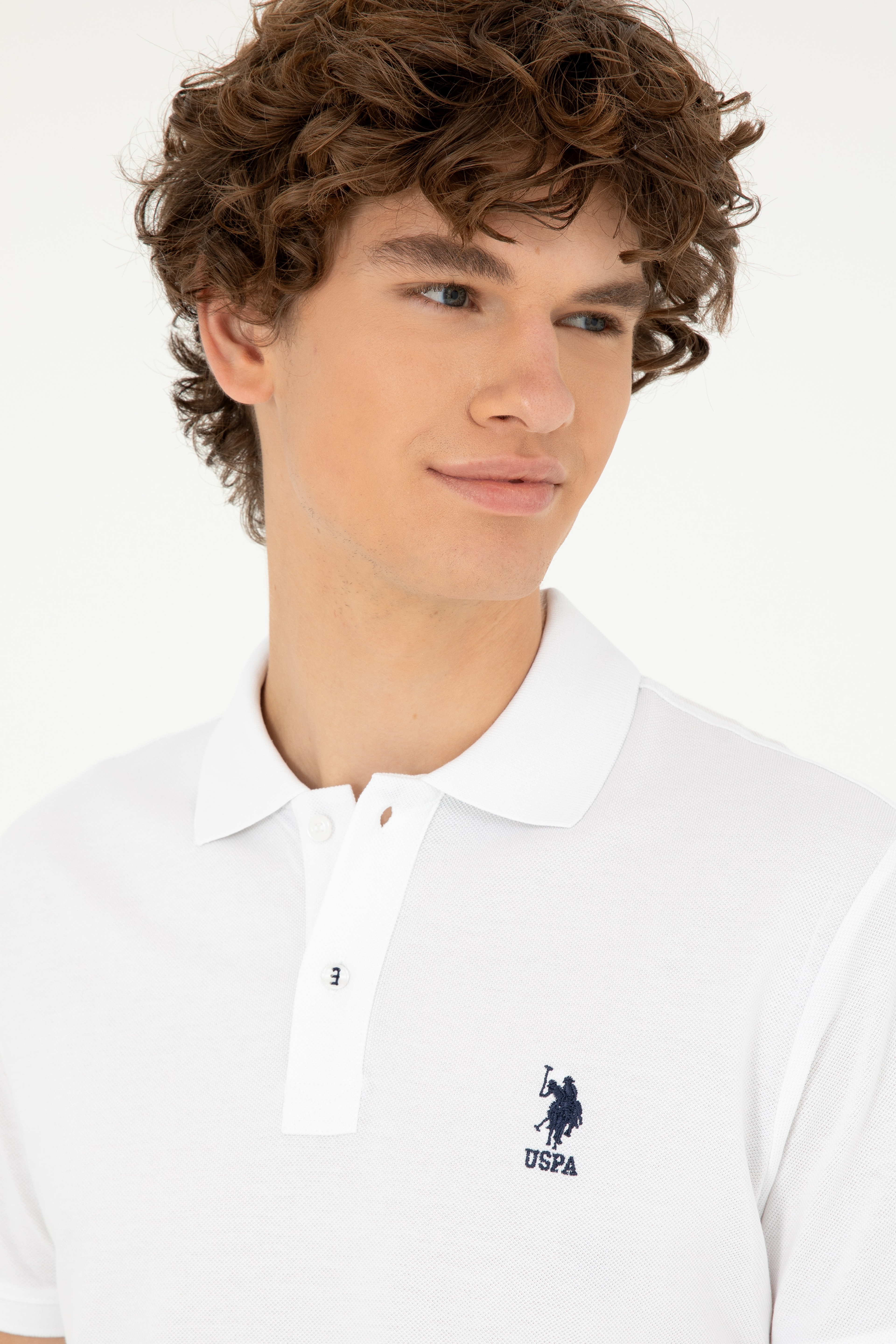 Erkek Slim Fit Polo Yaka Beyaz Basic Tişört