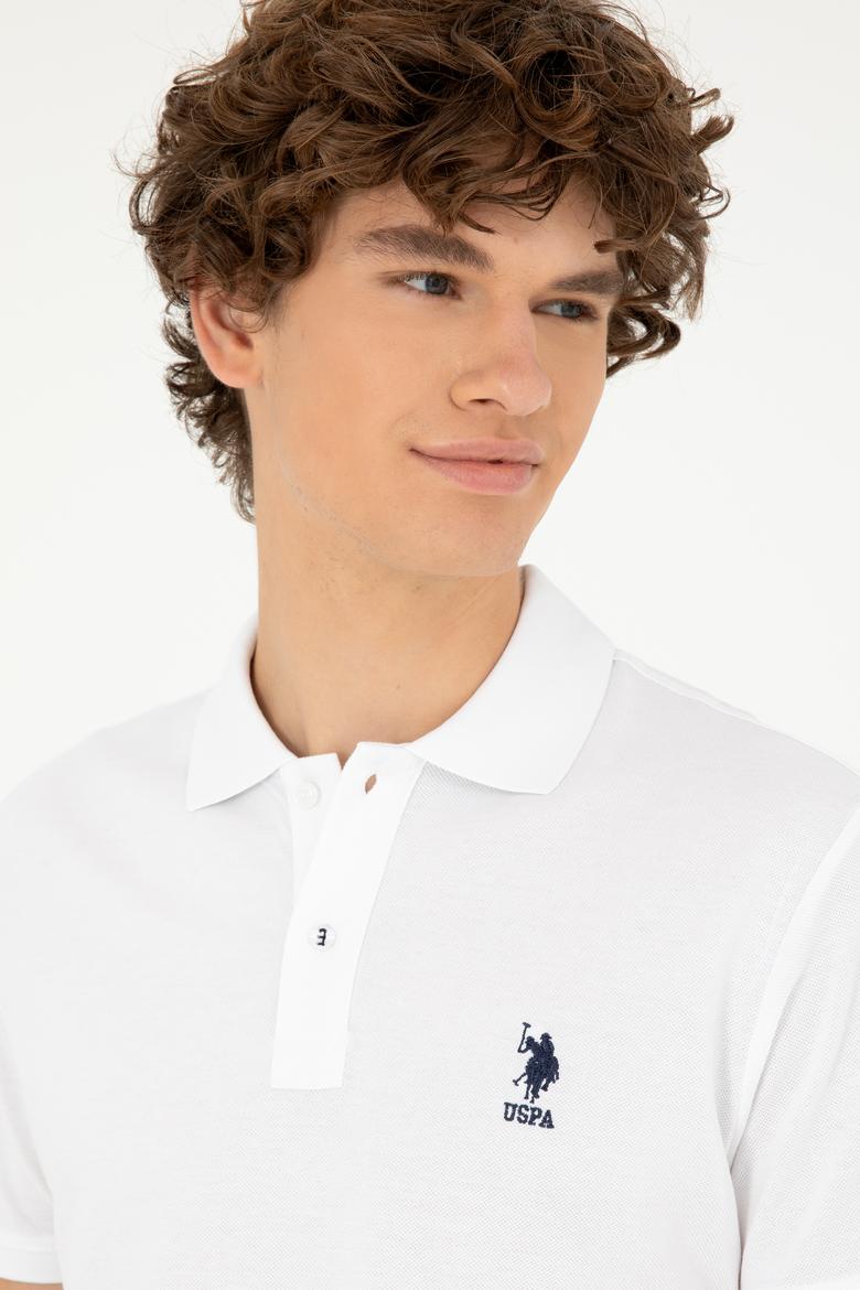 Erkek Slim Fit Polo Yaka Beyaz Basic Tişört - 50279613003