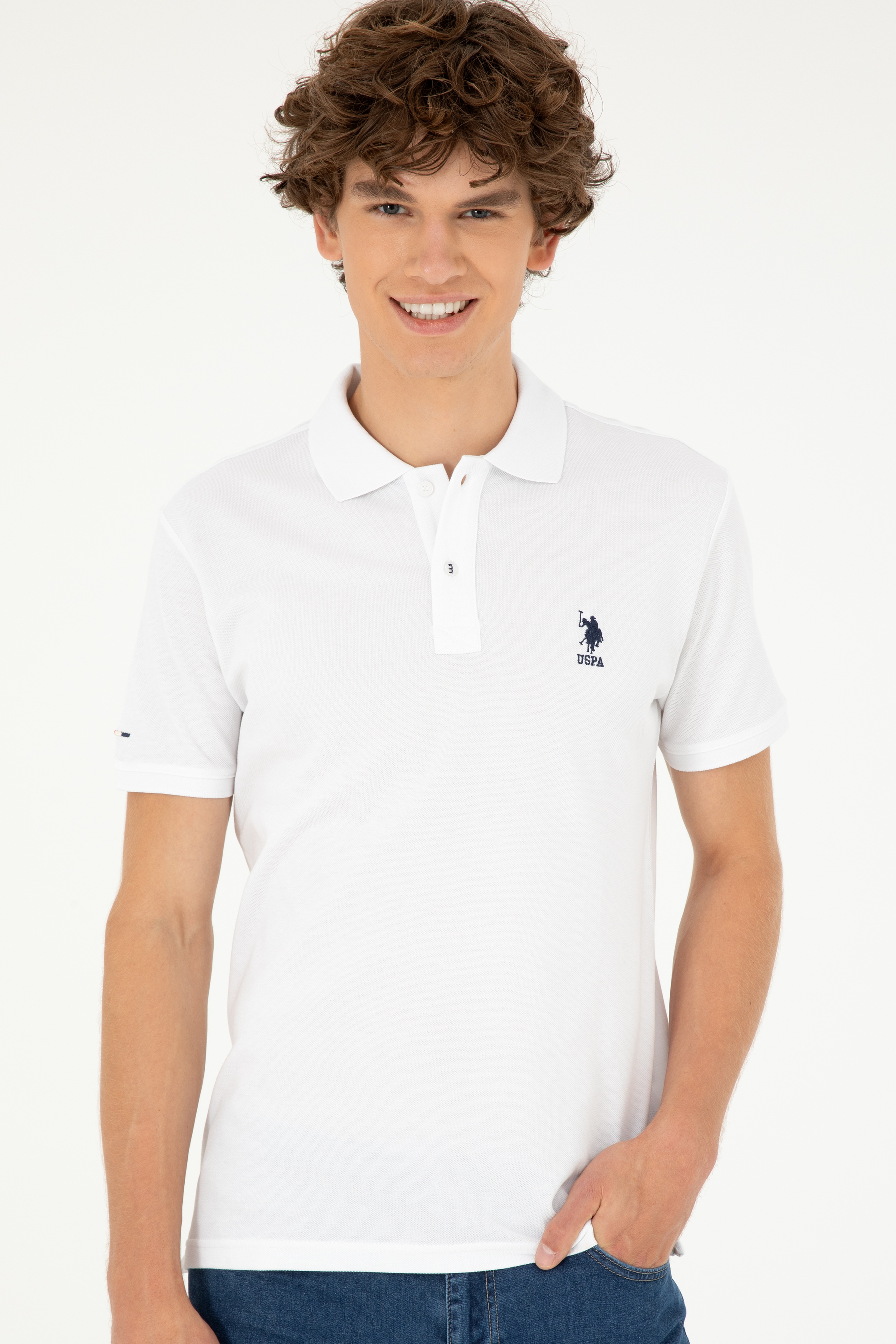 Erkek Slim Fit Polo Yaka Beyaz Basic Tişört