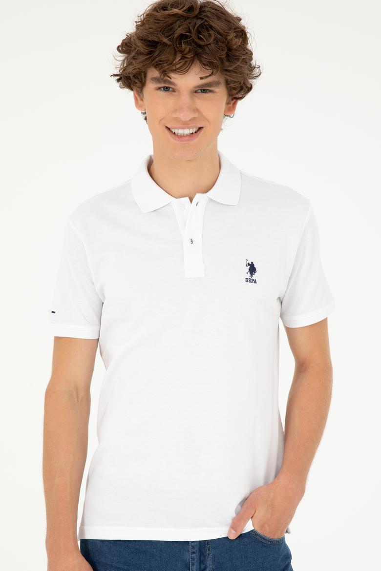 Erkek Slim Fit Polo Yaka Beyaz Basic Tişört - 50279613003