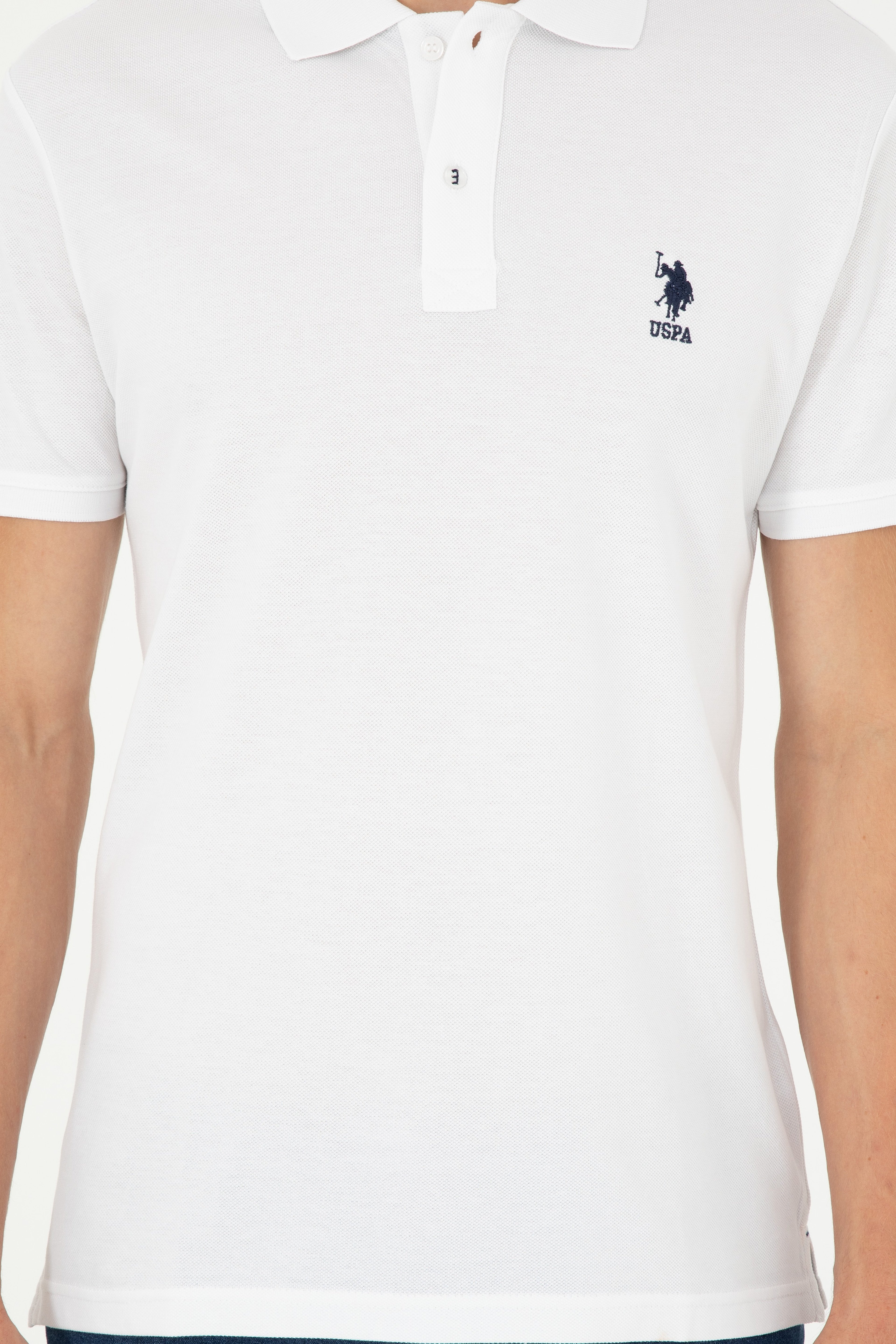 Erkek Slim Fit Polo Yaka Beyaz Basic Tişört - Image 6