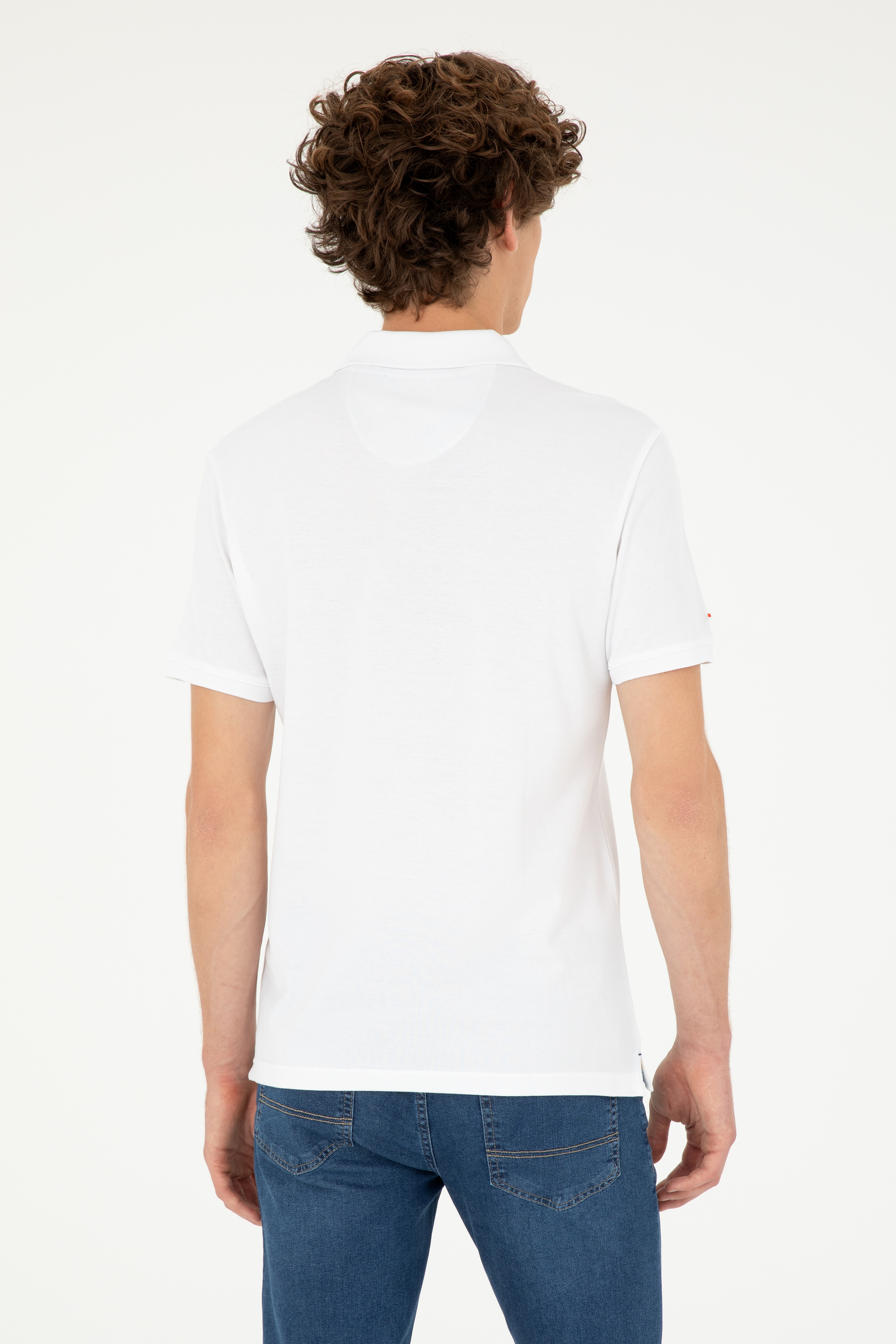 Erkek Slim Fit Polo Yaka Beyaz Basic Tişört - Image 5