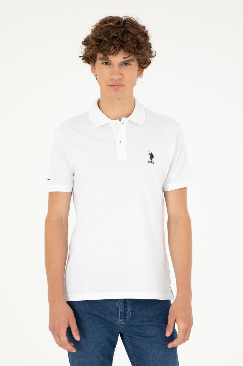 Erkek Slim Fit Polo Yaka Beyaz Basic Tişört