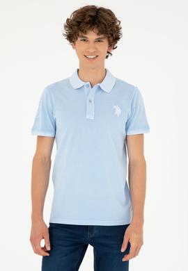 Erkek Slim Fit Polo Yaka Açık Mavi Basic Tişört - 50279591121
