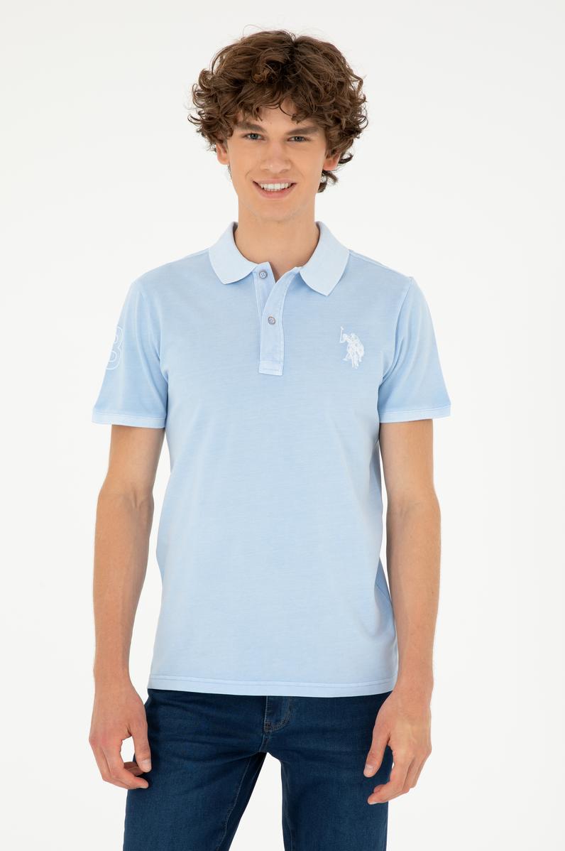 Erkek Slim Fit Polo Yaka Açık Mavi Basic Tişört