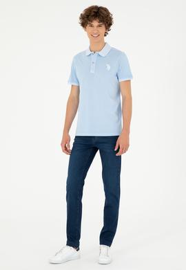 Erkek Slim Fit Polo Yaka Açık Mavi Basic Tişört - 50279591121