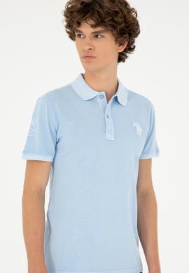 Erkek Slim Fit Polo Yaka Açık Mavi Basic Tişört - 50279591121