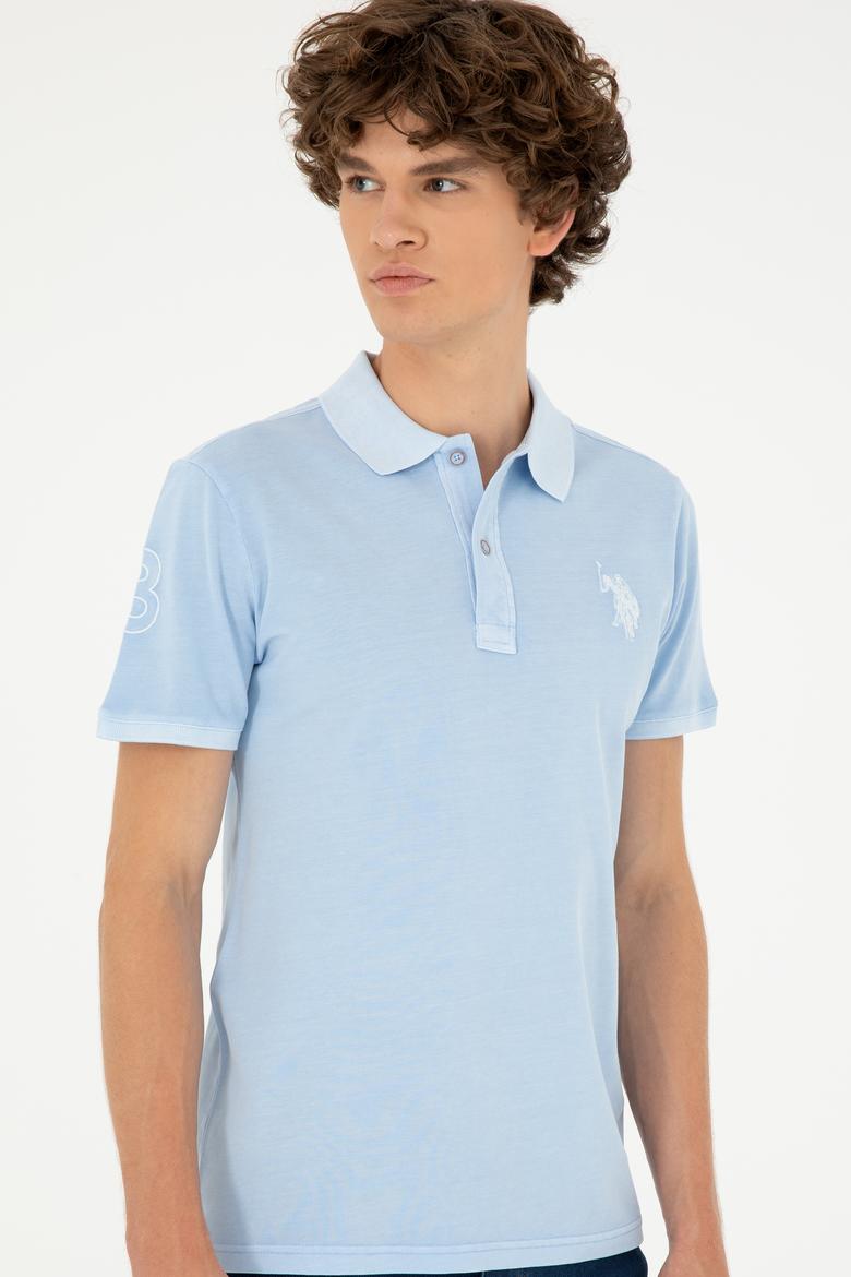 Erkek Slim Fit Polo Yaka Açık Mavi Basic Tişört - 50279591121