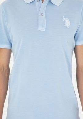 Erkek Slim Fit Polo Yaka Açık Mavi Basic Tişört - 50279591121