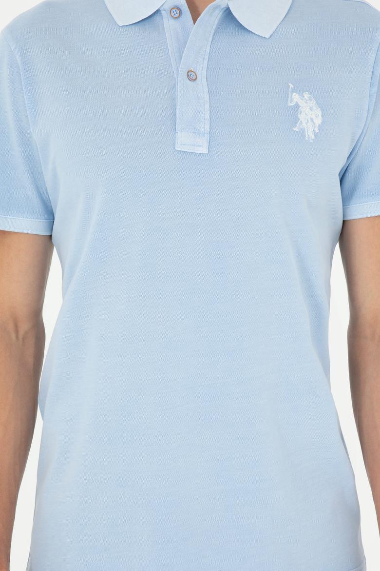 Erkek Slim Fit Polo Yaka Açık Mavi Basic Tişört - 50279591121