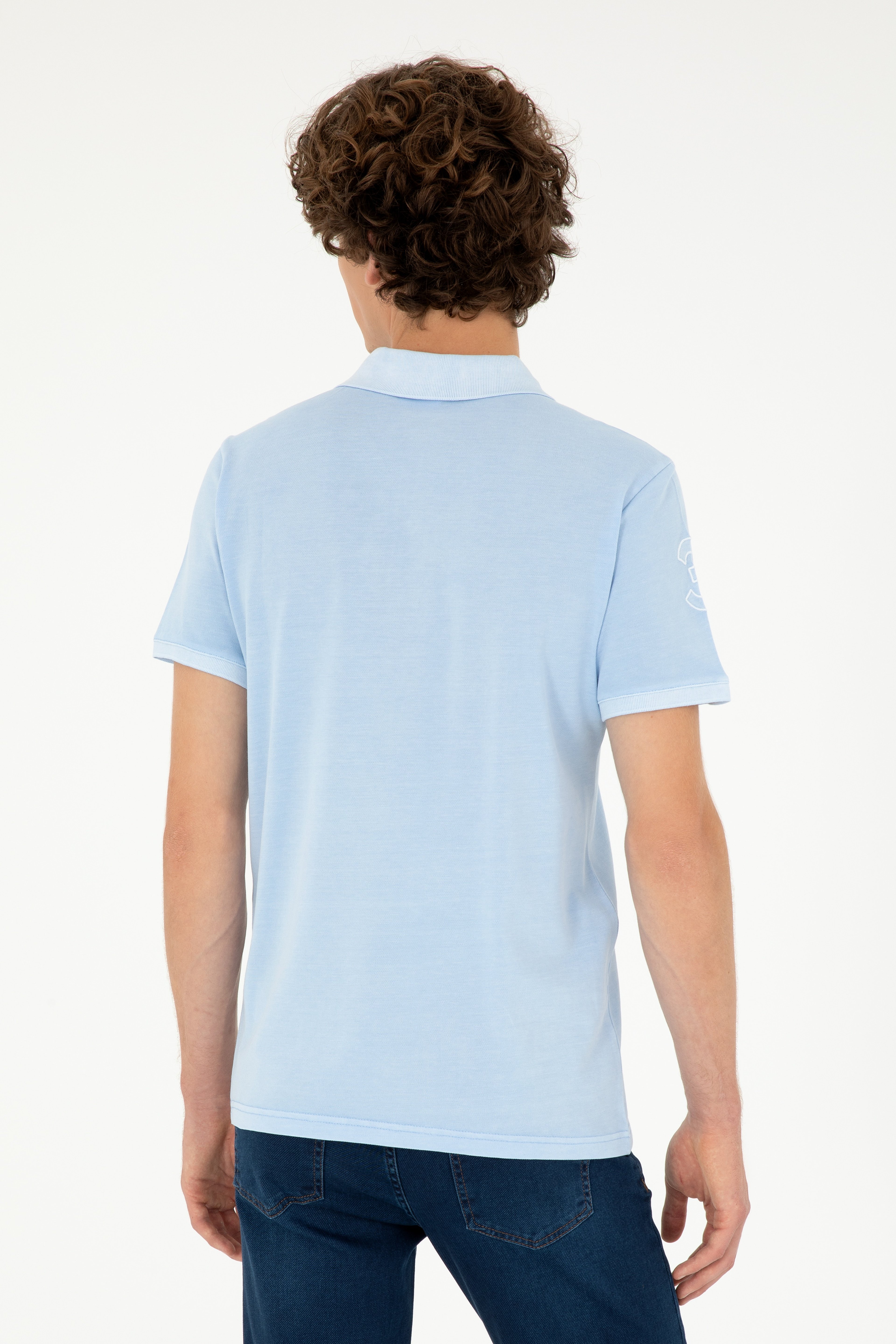 Erkek Slim Fit Polo Yaka Açık Mavi Basic Tişört