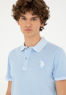 Erkek Slim Fit Polo Yaka Açık Mavi Basic Tişört - 50279591121