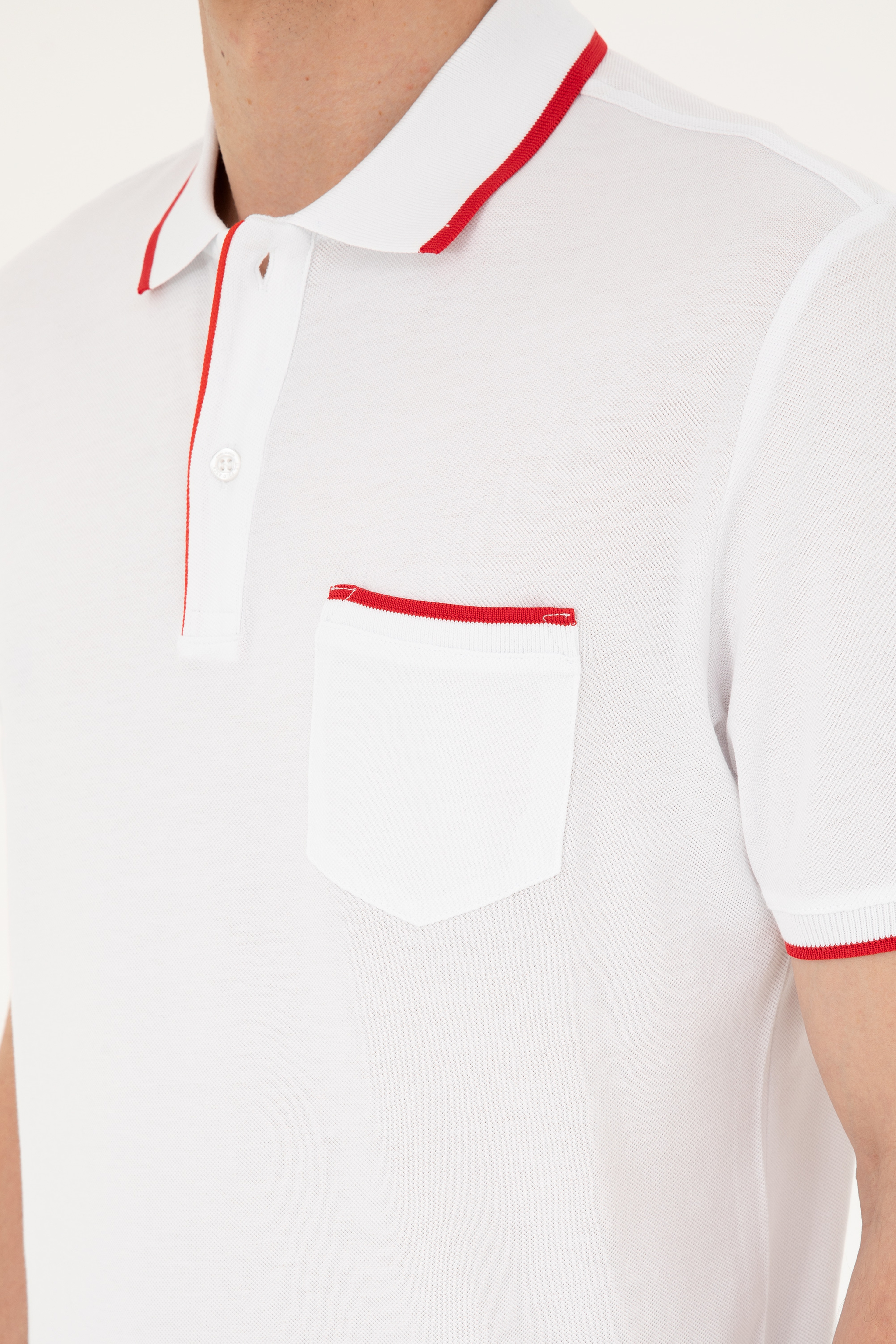 Erkek Regular Fit Polo Yaka Beyaz Tişört - Image 7