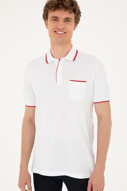 Erkek Regular Fit Polo Yaka Beyaz Tişört