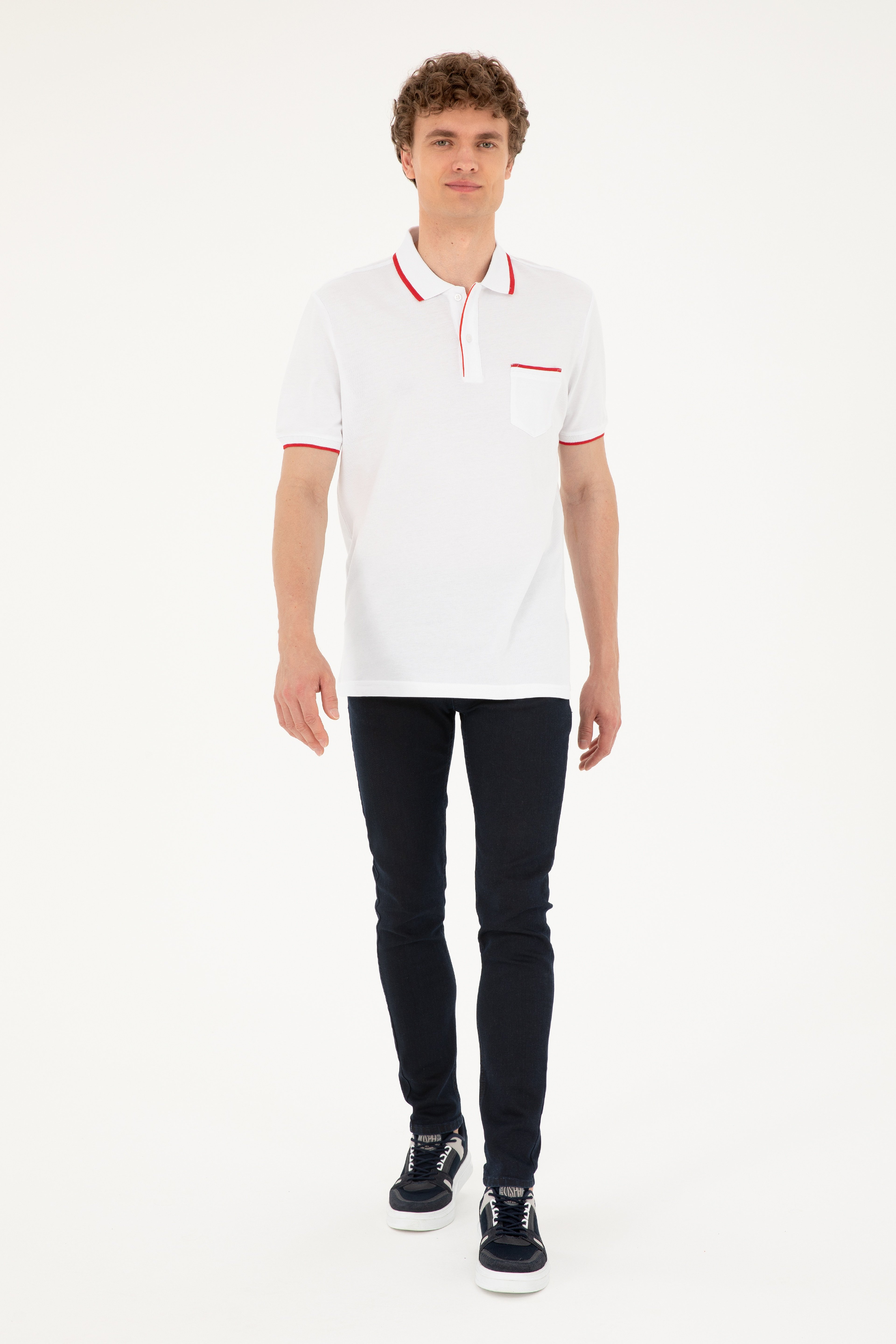 Erkek Regular Fit Polo Yaka Beyaz Tişört