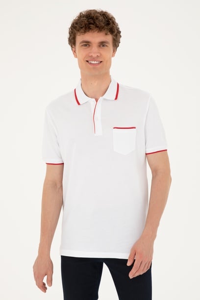Erkek Regular Fit Polo Yaka Beyaz Tişört