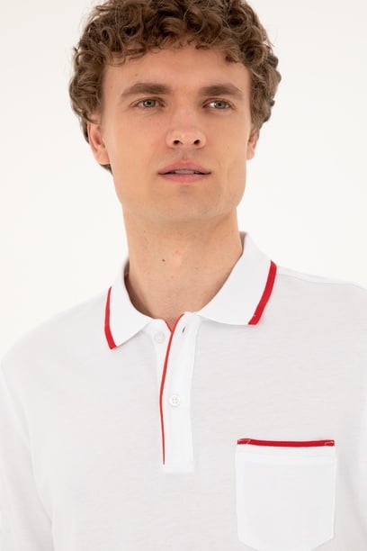 Erkek Regular Fit Polo Yaka Beyaz Tişört