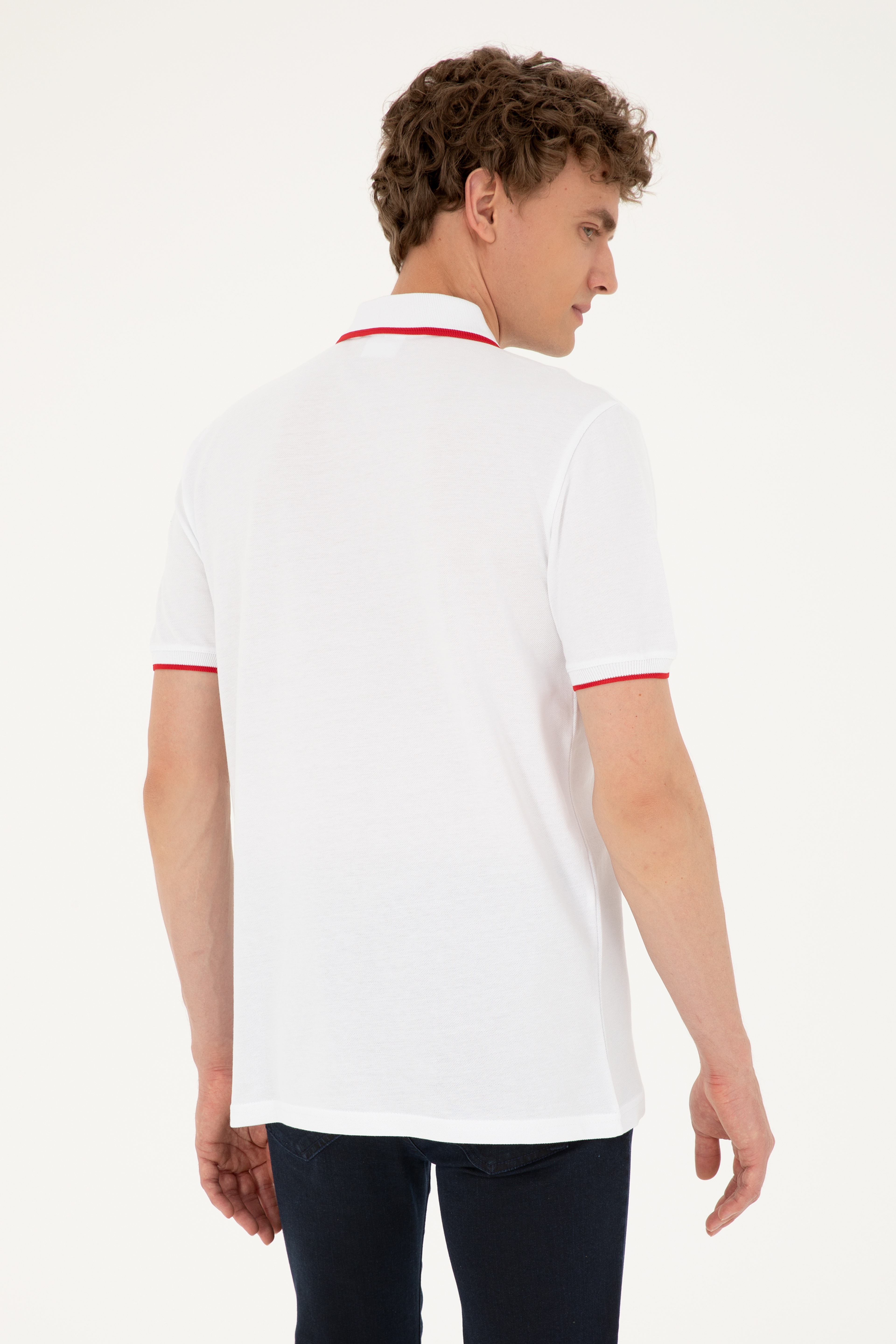 Erkek Regular Fit Polo Yaka Beyaz Tişört - Image 5