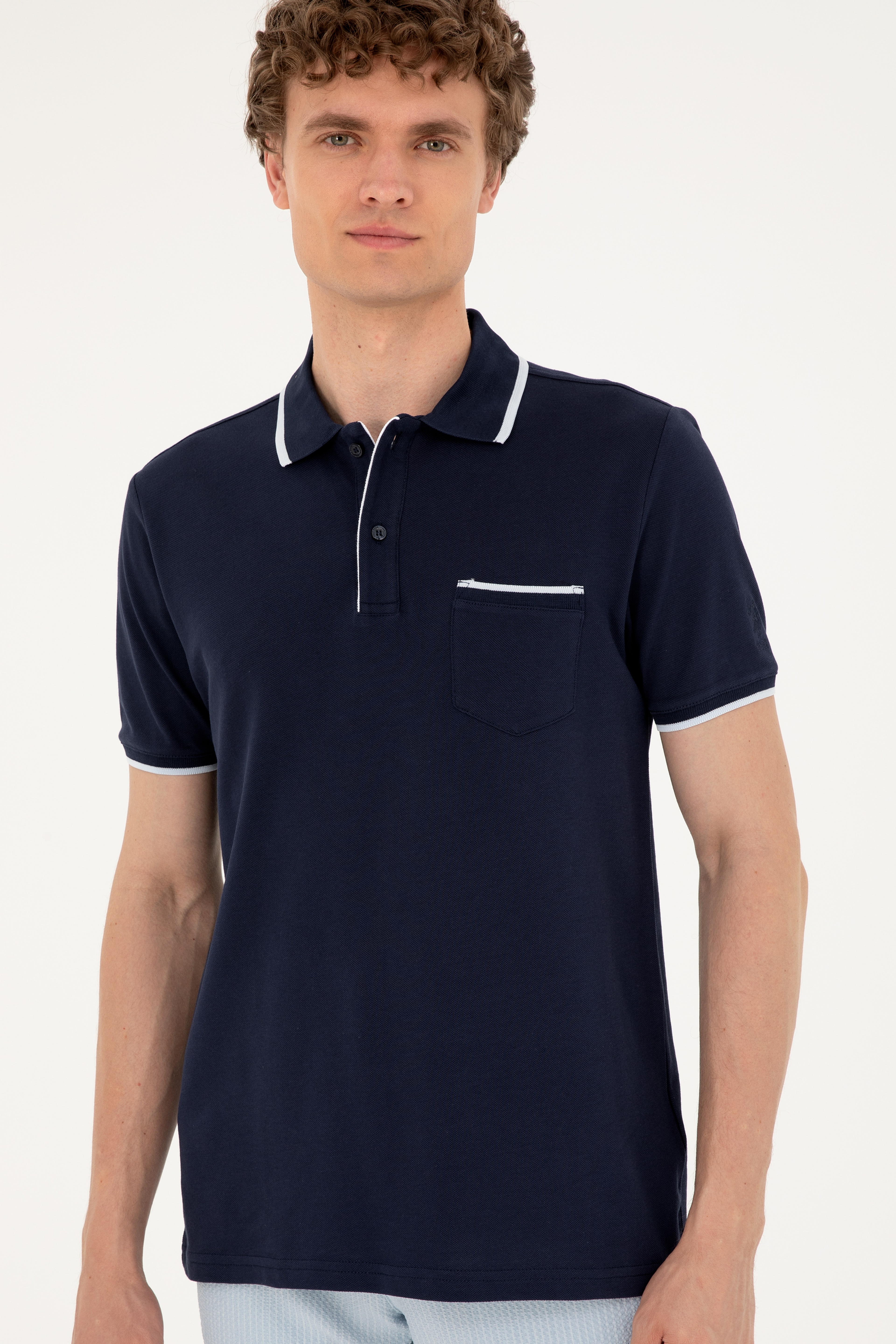 Erkek Regular Fit Polo Yaka Lacivert Tişört - Image 3