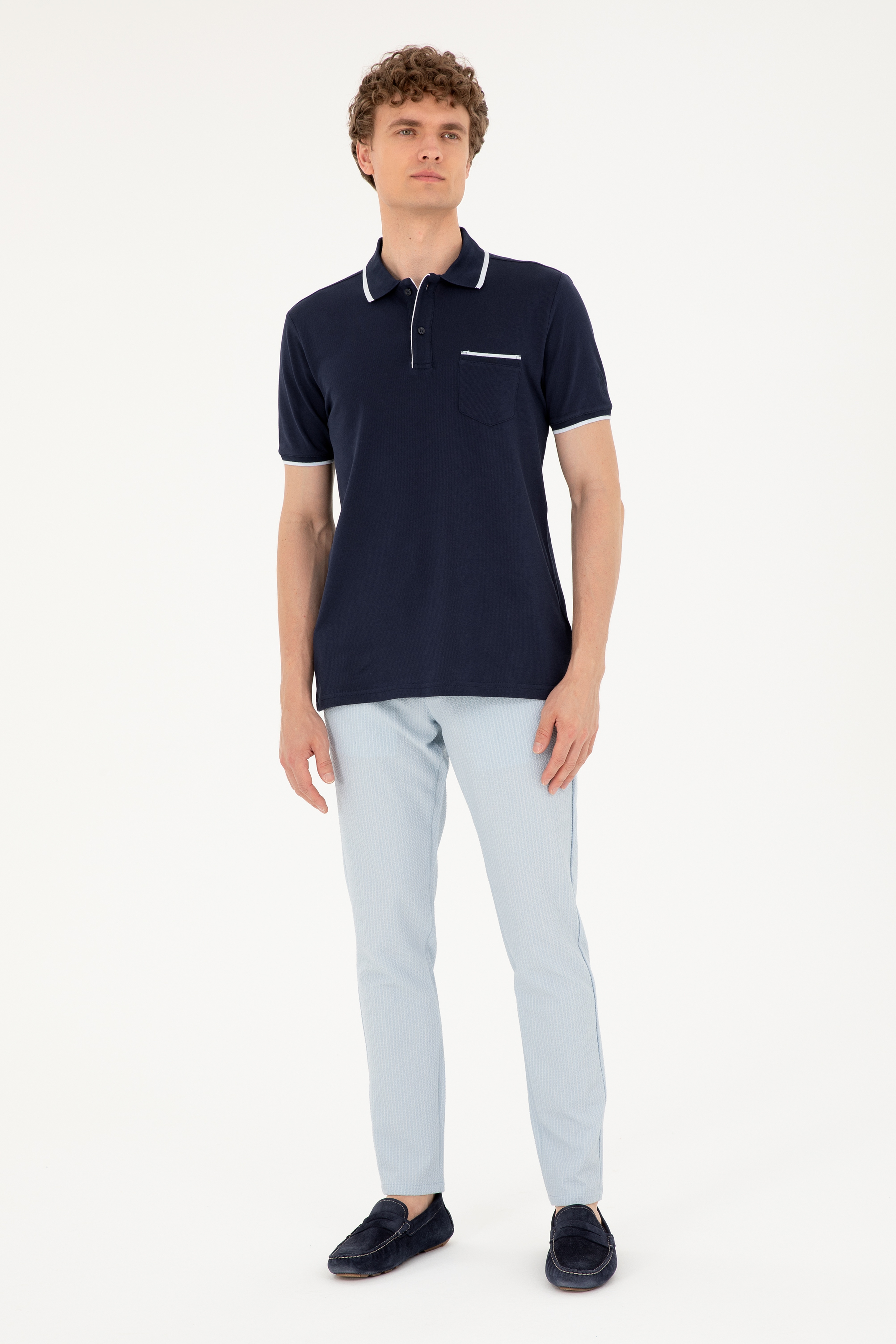 Erkek Regular Fit Polo Yaka Lacivert Tişört - Image 4