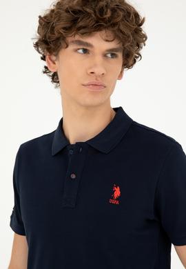 Erkek Slim Fit Polo Yaka Koyu Lacivert Basic Tişört - 50279613057