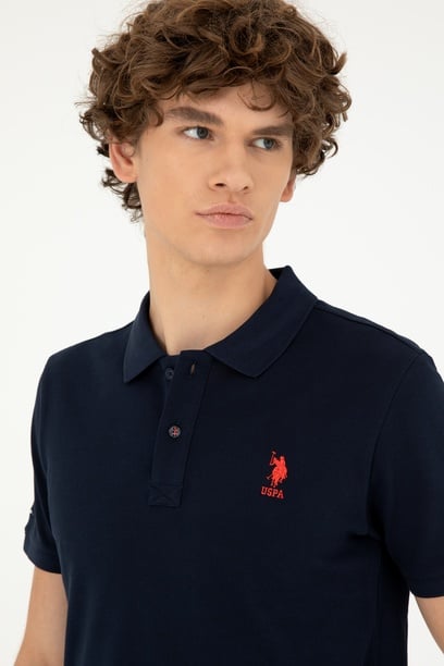Erkek Slim Fit Polo Yaka Koyu Lacivert Basic Tişört