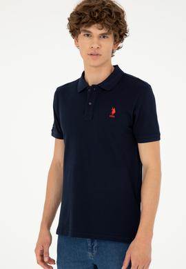 Erkek Slim Fit Polo Yaka Koyu Lacivert Basic Tişört - 50279613057