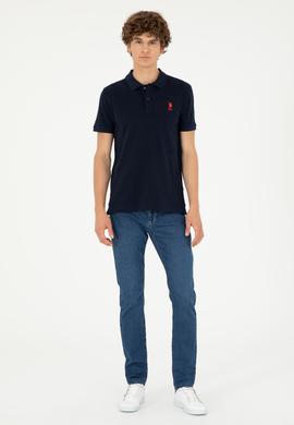 Erkek Slim Fit Polo Yaka Koyu Lacivert Basic Tişört - 50279613057