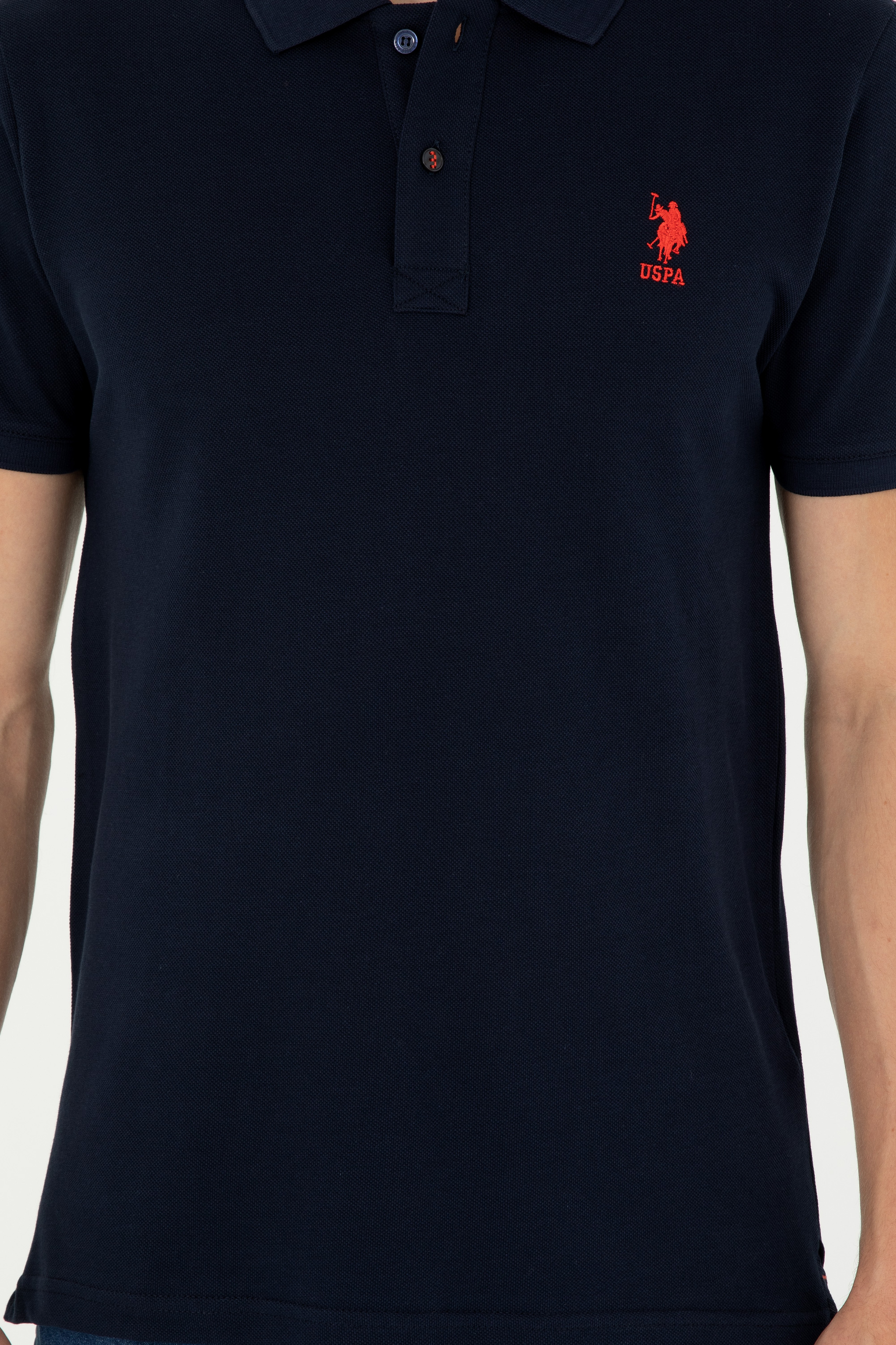 Erkek Slim Fit Polo Yaka Koyu Lacivert Basic Tişört - Image 6