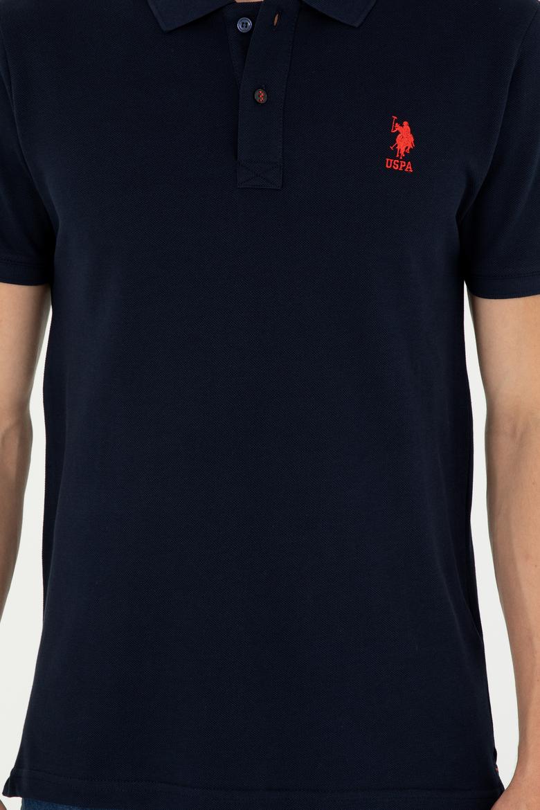 Erkek Slim Fit Polo Yaka Koyu Lacivert Basic Tişört - 50279613057