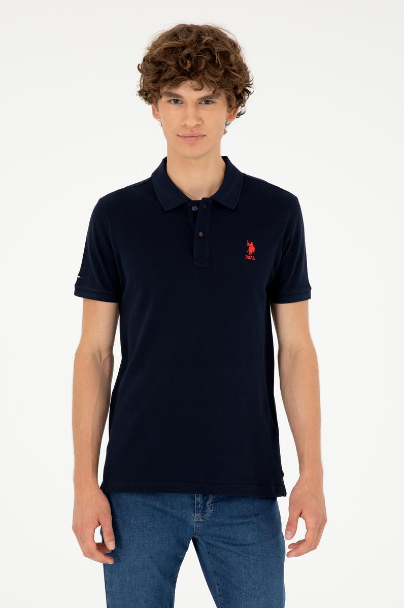 Erkek Slim Fit Polo Yaka Koyu Lacivert Basic Tişört
