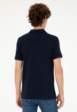 Erkek Slim Fit Polo Yaka Koyu Lacivert Basic Tişört - 50279613057