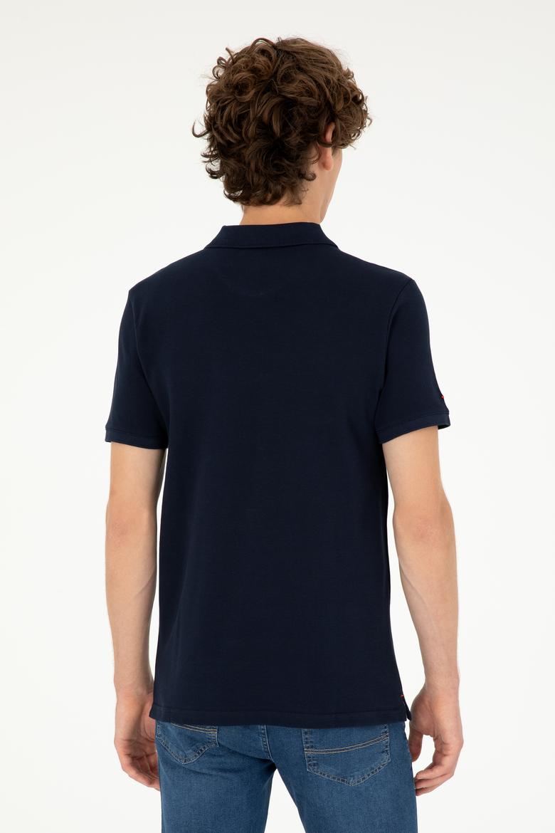 Erkek Slim Fit Polo Yaka Koyu Lacivert Basic Tişört - 50279613057