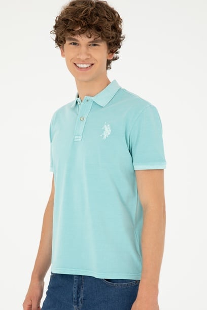 Erkek Slim Fit Polo Yaka Mint Basic Tişört