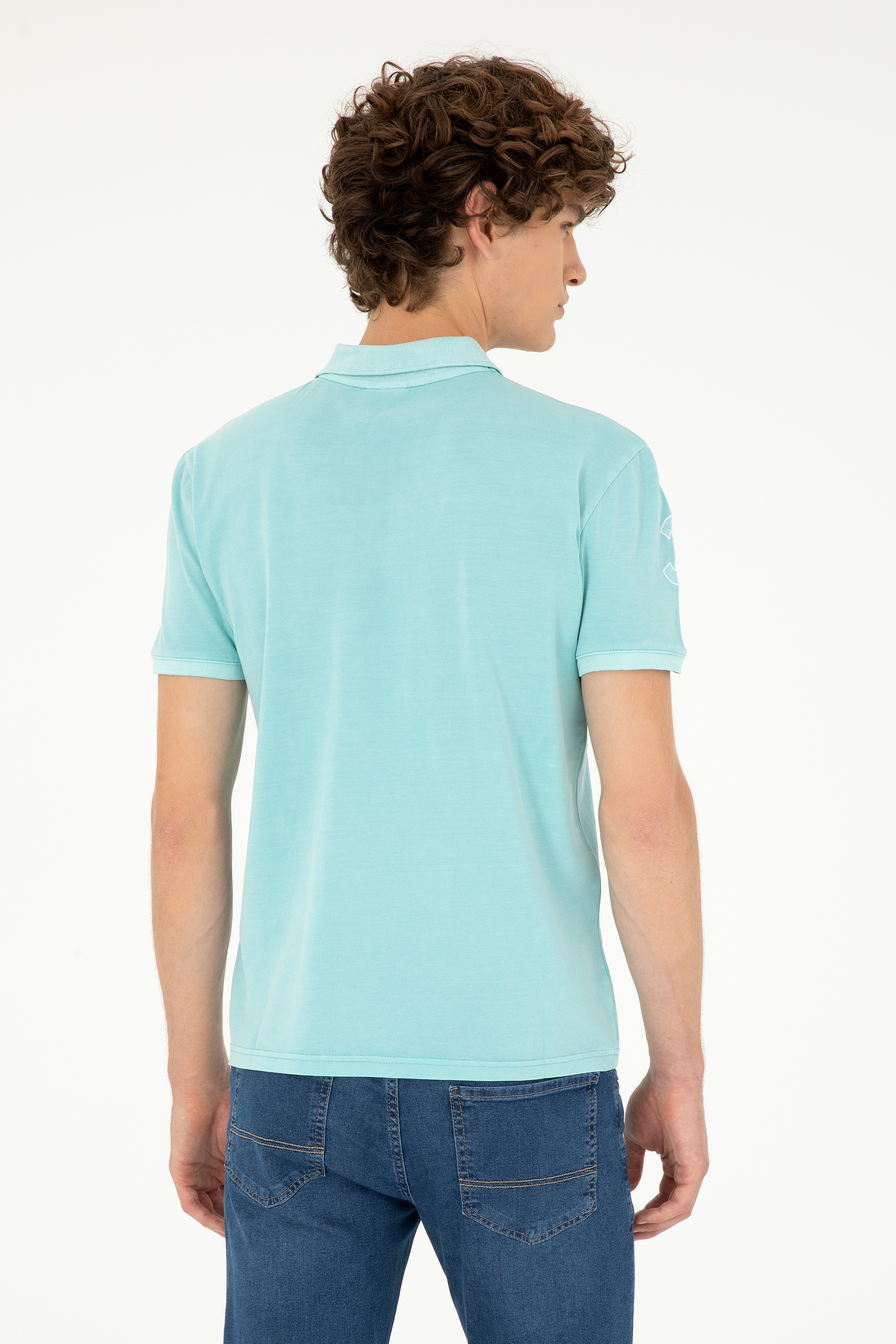 Erkek Slim Fit Polo Yaka Mint Basic Tişört - Image 5