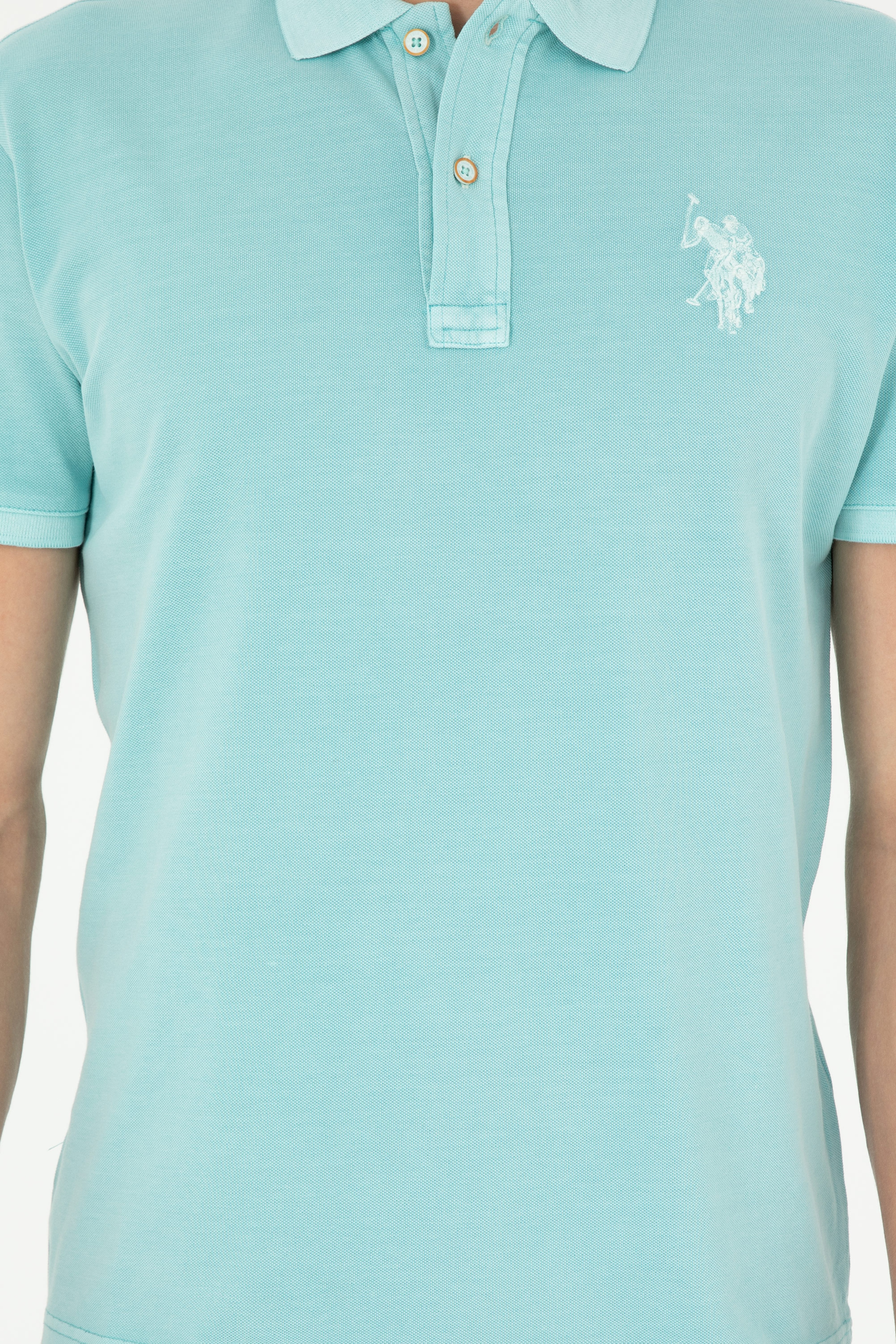 Erkek Slim Fit Polo Yaka Mint Basic Tişört