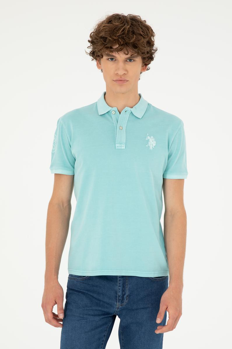 Erkek Slim Fit Polo Yaka Mint Basic Tişört