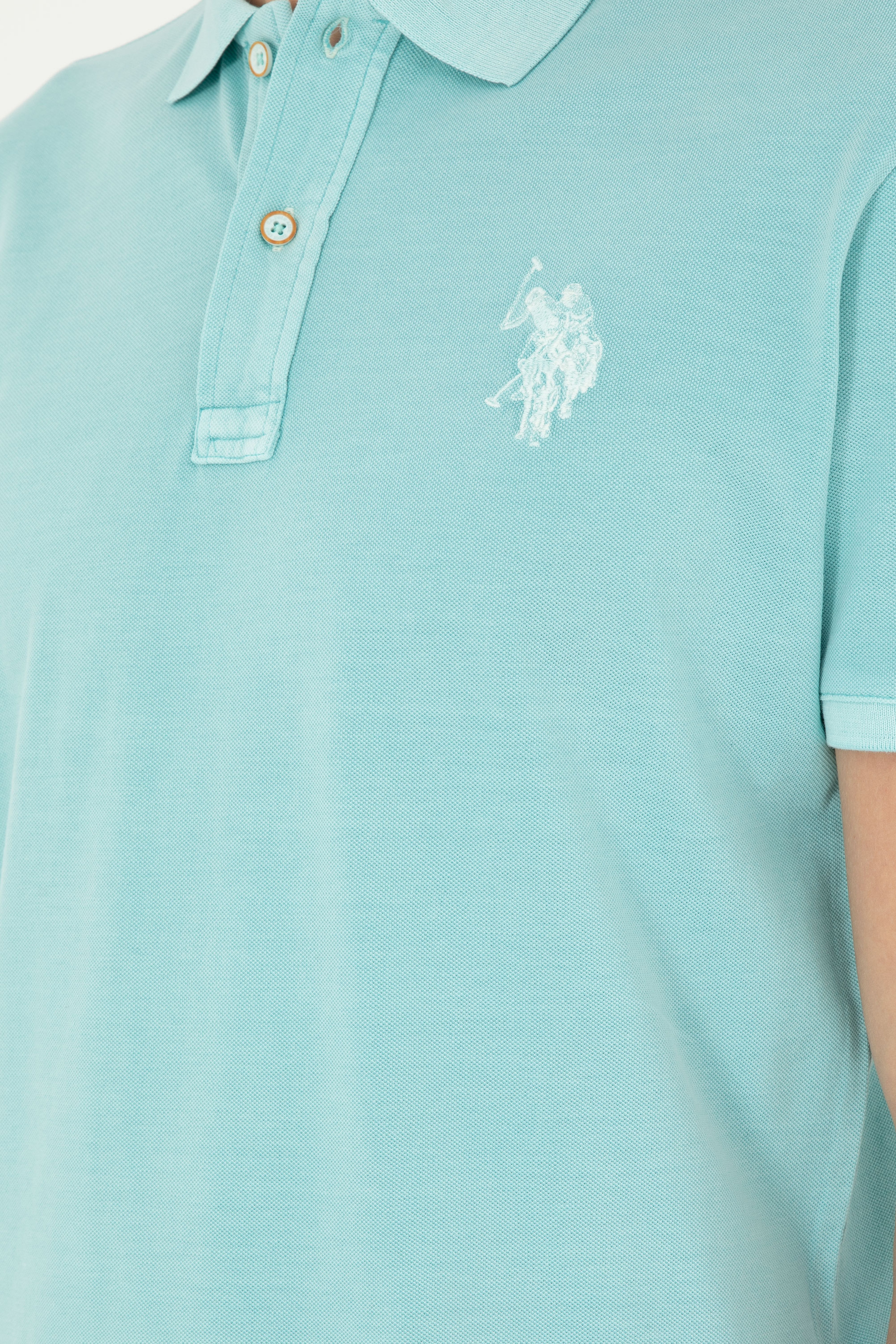 Erkek Slim Fit Polo Yaka Mint Basic Tişört - Image 7