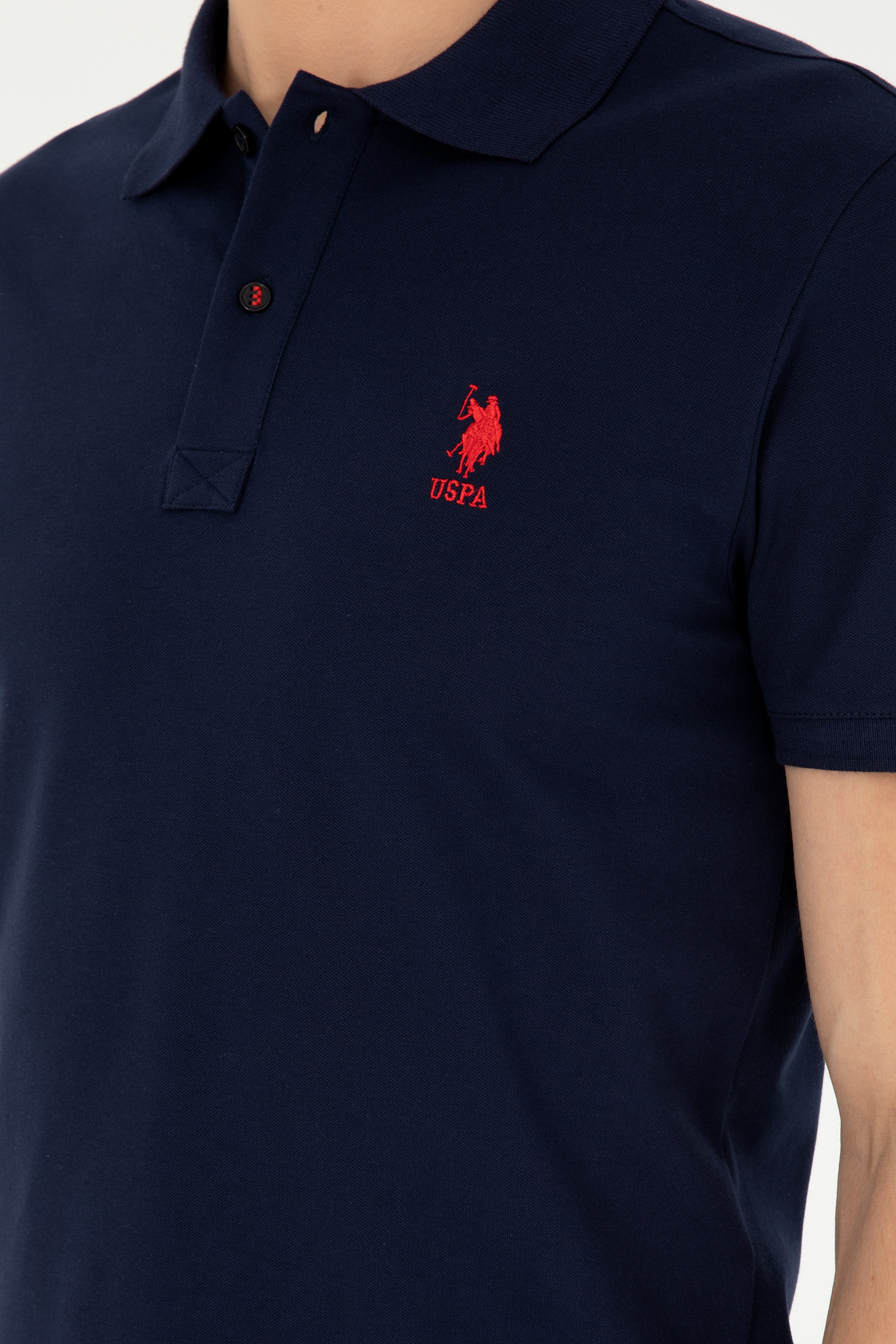 Erkek Slim Fit Polo Yaka Lacivert Basic Tişört