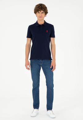 Erkek Slim Fit Polo Yaka Lacivert Basic Tişört - 50279581089