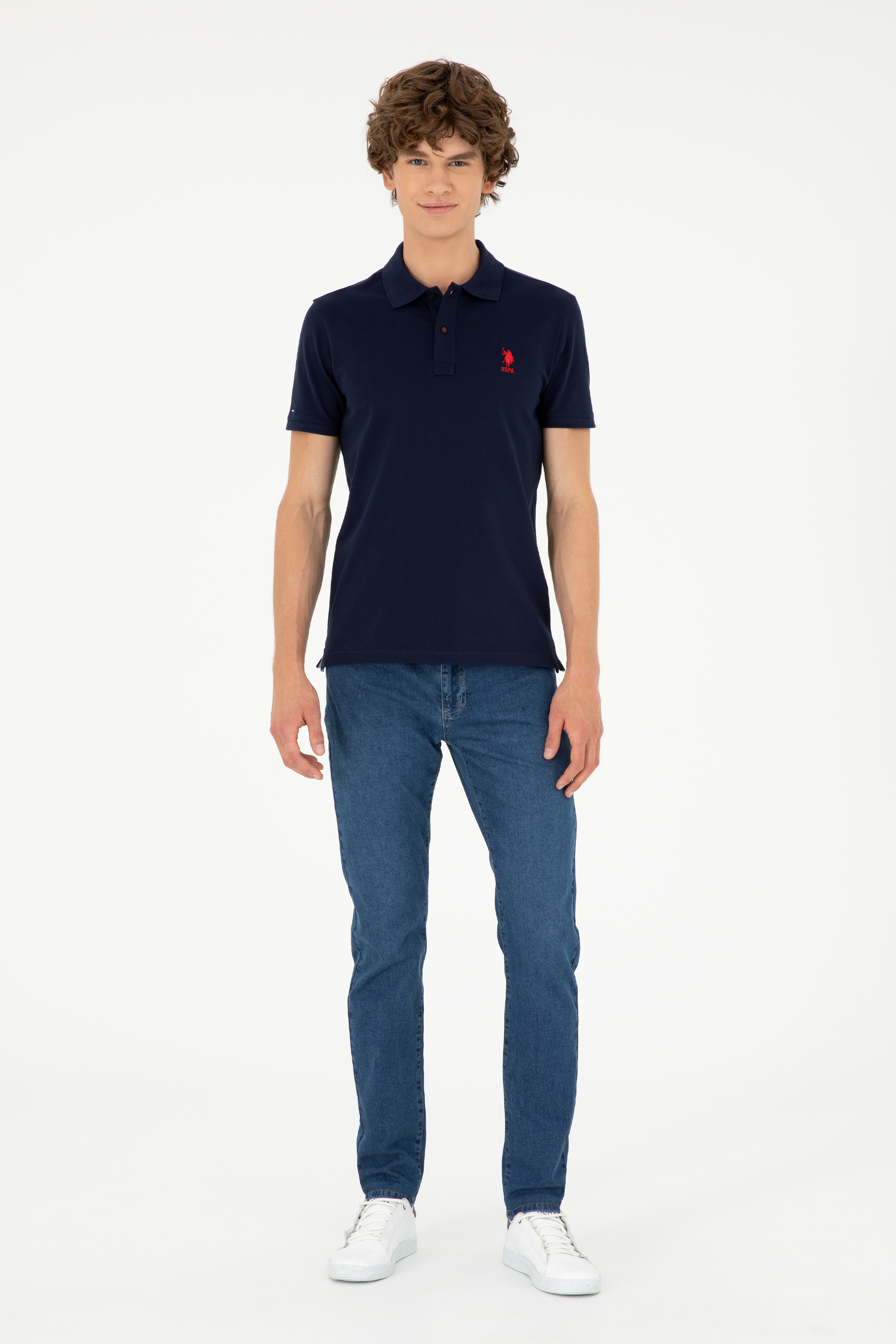 Erkek Slim Fit Polo Yaka Lacivert Basic Tişört - Image 4