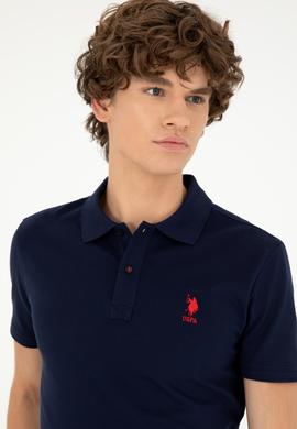 Erkek Slim Fit Polo Yaka Lacivert Basic Tişört - 50279581089