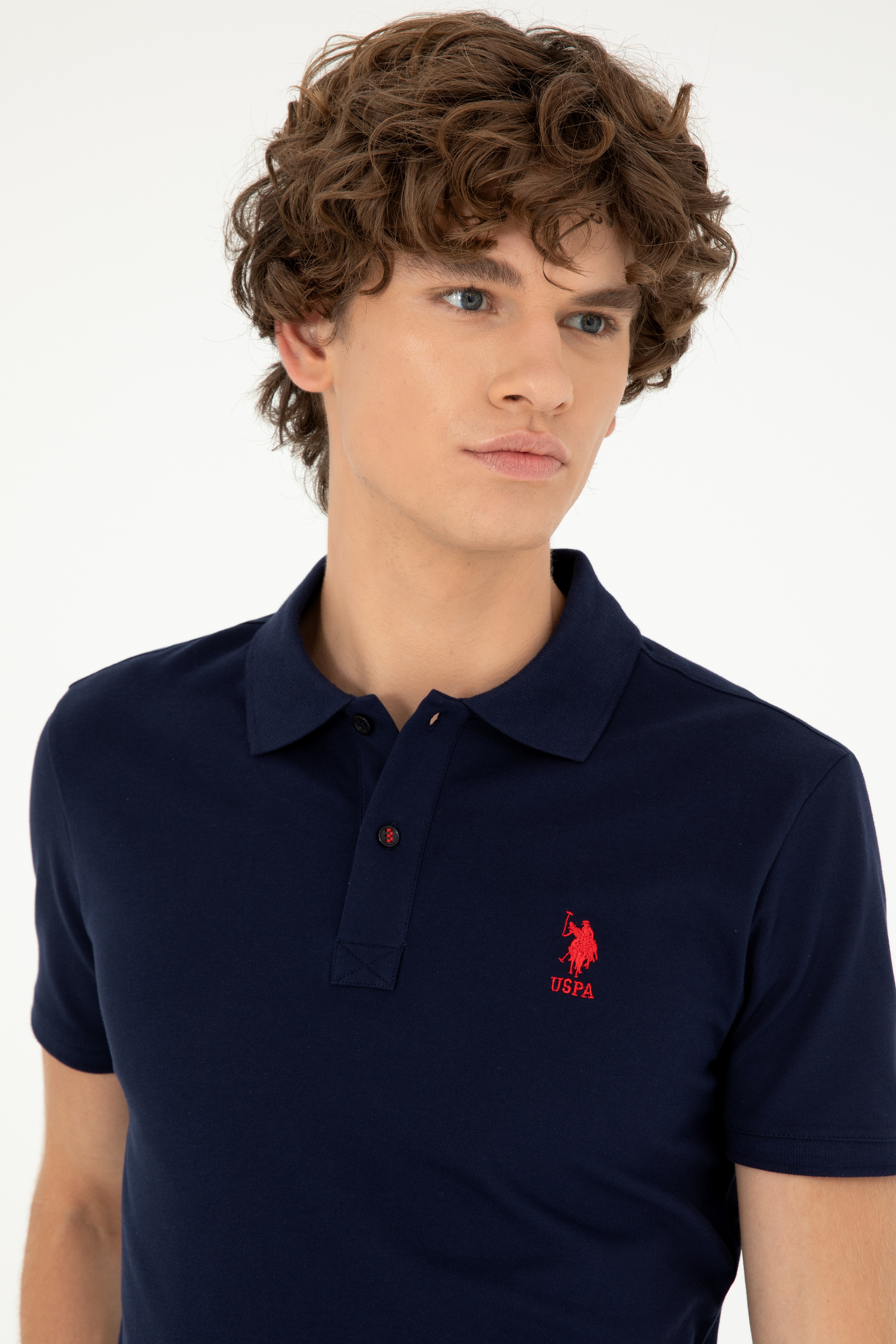 Erkek Slim Fit Polo Yaka Lacivert Basic Tişört - Image 2
